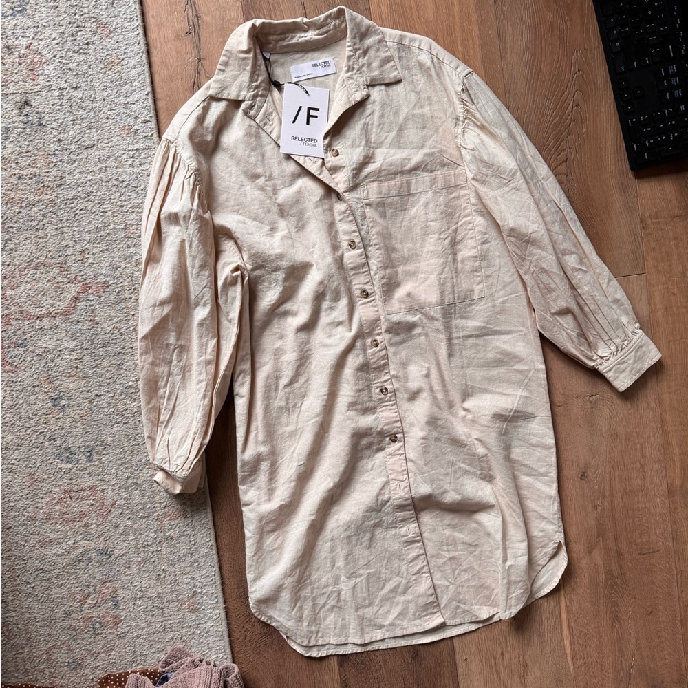 IF Beige Button-Up Shirt Dress